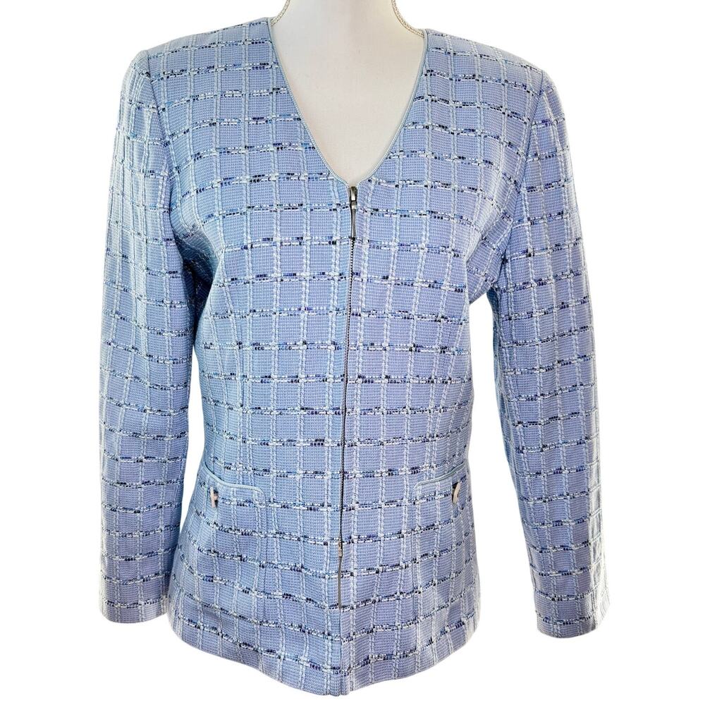 Doncaster Vintage Light Blue Tweed Plaid Business Summer Party Pattern Jacket 8 - Picture 2 of 8